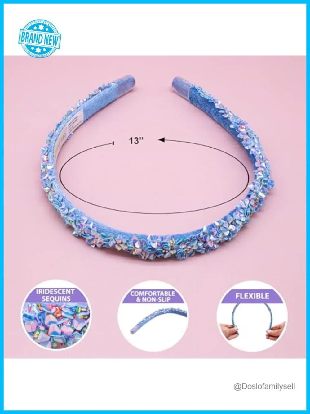 Sparkly Sequin Headband Set - 4 Thin Non-Slip Hair Bands for Kids